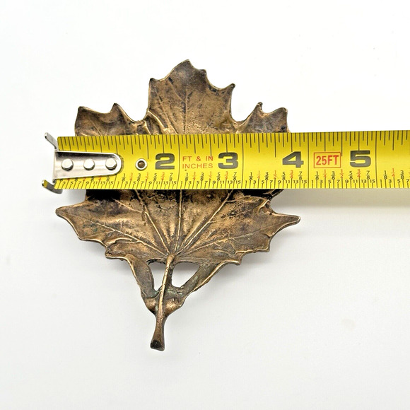 Vintage Solid Brass Maple Leaf Trinket Dish Jewelry Tray Catchall Ashtray 4.5x4" - Picture 7 of 7